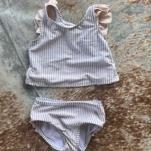 Ruffle Butts Baby Girl Striped Blue & White Bikini 4T